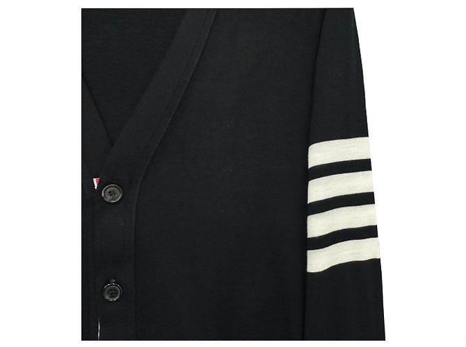 Thom Browne Cardigan de lã com listras diagonais caimento relaxado color block Preto - vista 8