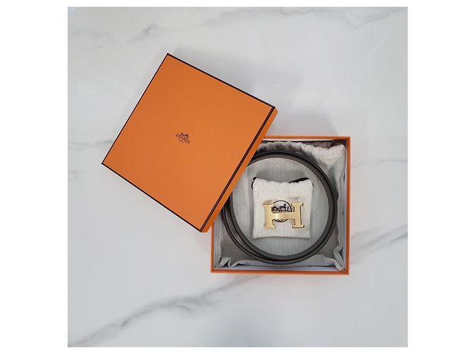 Hermès Reversible Men's Leather Belt with Gold Buckle Brown - view 11
