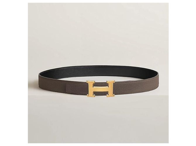 Hermès Reversible Men's Leather Belt with Gold Buckle Brown - view 3