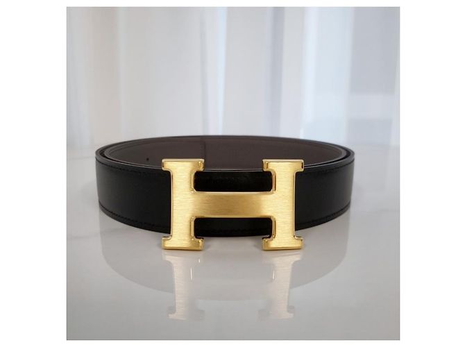 Hermès Reversible Men's Leather Belt with Gold Buckle Brown - view 6