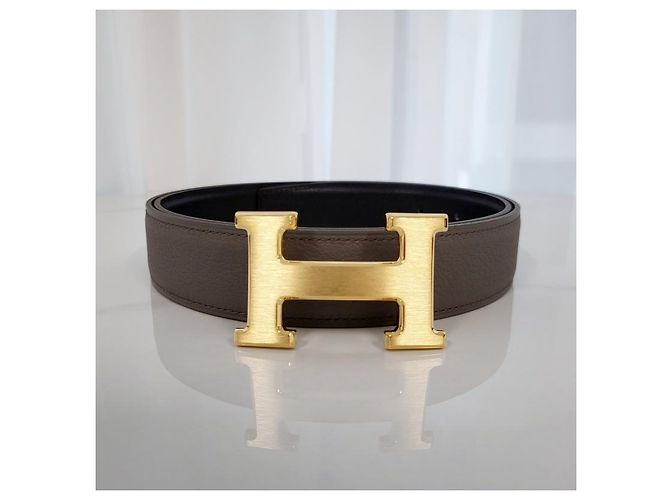 Hermès Reversible Men's Leather Belt with Gold Buckle Brown - view 7