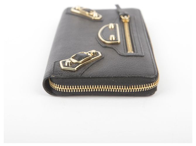 Balenciaga Giant Metallic Edge Zip Long Wallet Black - view 8
