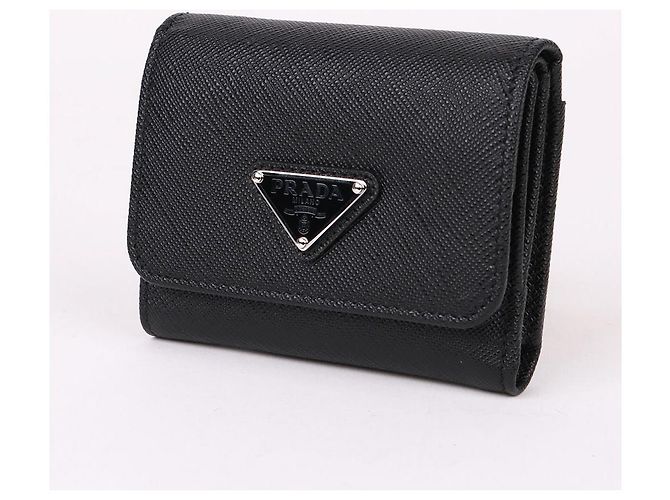 Saffiano Prada Portafoglio da donna con patta senza logo Triangle Nero - vista 4