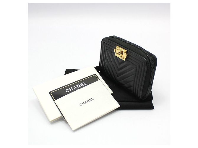 Chanel Cartera de tarjetas con cremallera Chevron Gold Boy Negro - vista 2