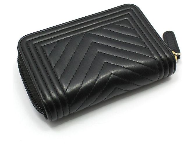 Chanel Cartera de tarjetas con cremallera Chevron Gold Boy Negro - vista 3