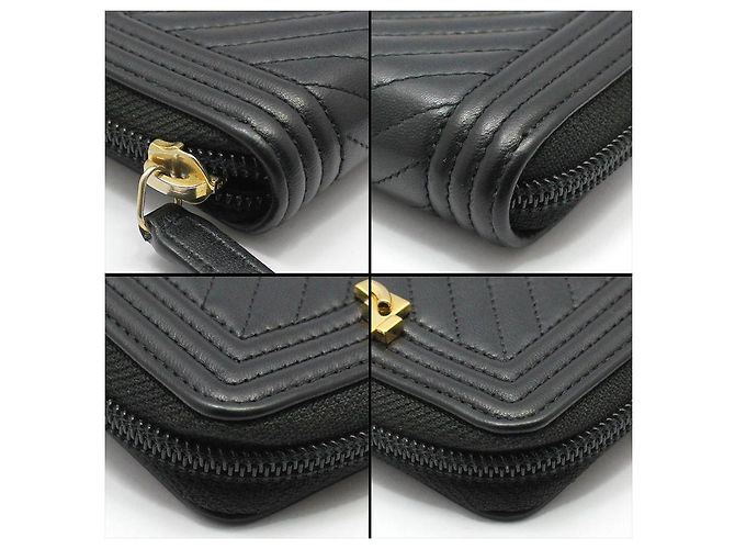 Chanel Cartera de tarjetas con cremallera Chevron Gold Boy Negro - vista 8