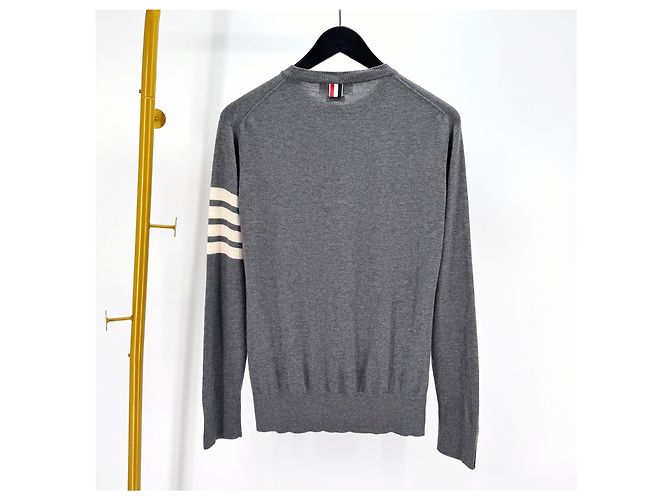 Thom Browne Diagonales Armband aus Merinowolle-Strick Grau Braun - Ansicht 2