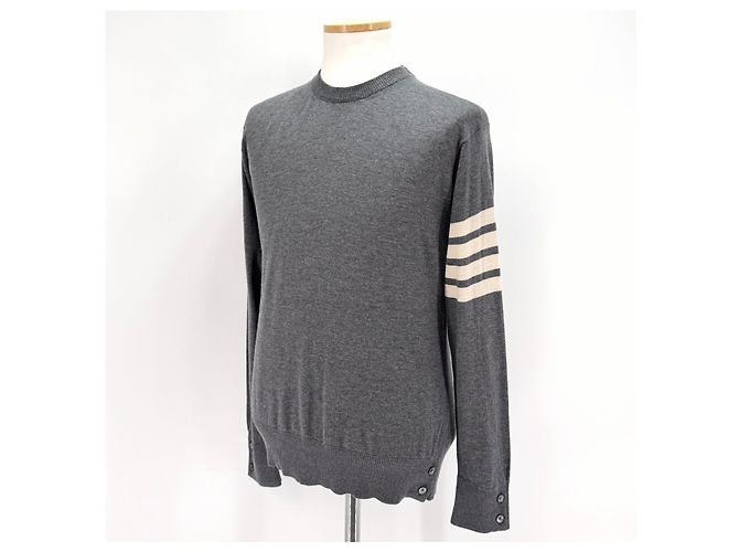 Thom Browne Diagonales Armband aus Merinowolle-Strick Grau Braun - Ansicht 4