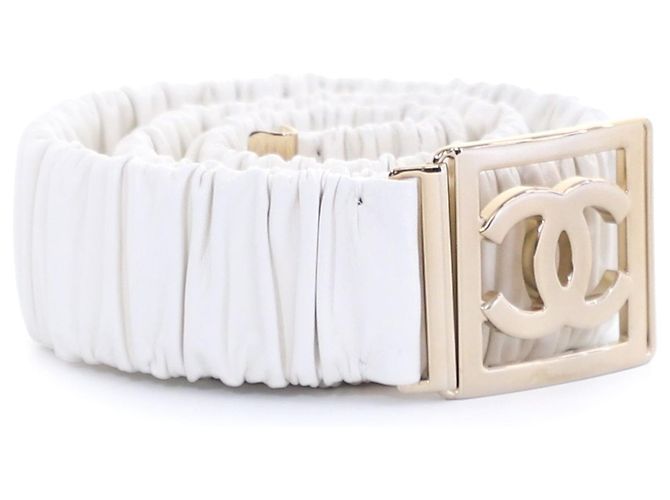 Chanel Cinturón de mujer de piel de cordero blanco con bandas Gold CC - vista 4