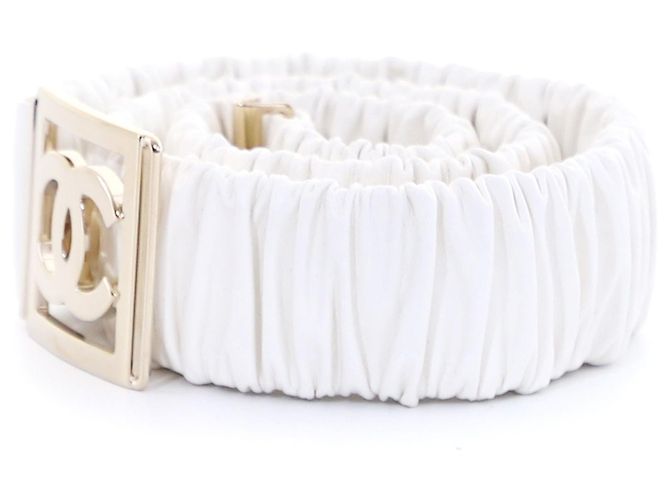 Chanel Cinturón de mujer de piel de cordero blanco con bandas Gold CC - vista 5