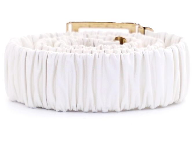 Chanel Cinturón de mujer de piel de cordero blanco con bandas Gold CC - vista 6