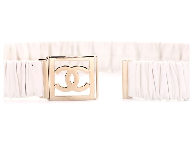 Chanel Cinturón de mujer de piel de cordero blanco con bandas Gold CC - vista 7