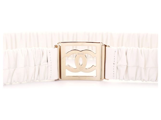Chanel Cinturón de mujer de piel de cordero blanco con bandas Gold CC - vista 8