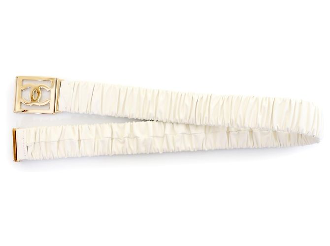 Chanel Cinturón de mujer de piel de cordero blanco con bandas Gold CC - vista 9