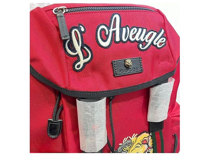 Gucci Tiger Embroidered Techno Canvas Backpack Red - view 4