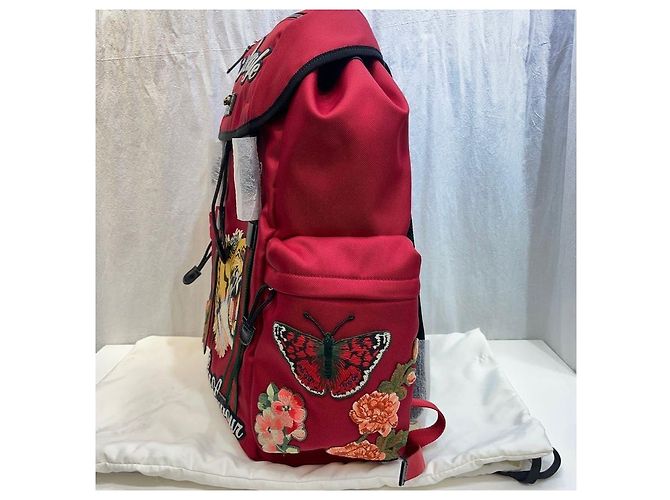 Gucci Tiger Embroidered Techno Canvas Backpack Red - view 5