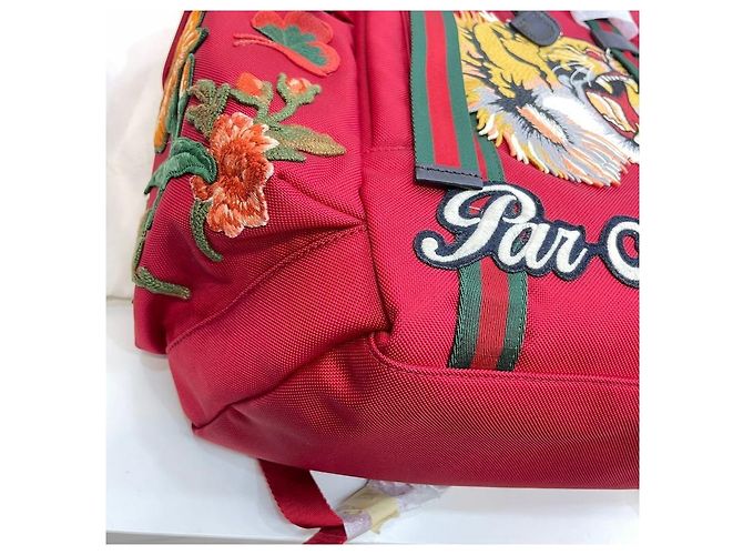 Gucci Tiger Embroidered Techno Canvas Backpack Red - view 8