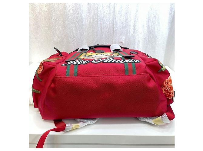 Gucci Tiger Embroidered Techno Canvas Backpack Red - view 9