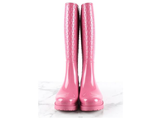 Louis Vuitton Stivali da pioggia Monogram Glossy Rosa - vista 3