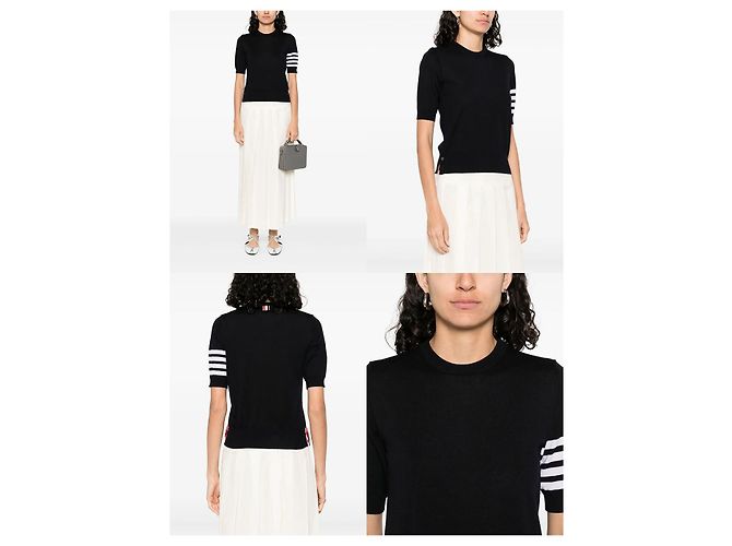 Thom Browne Diagonal gestricktes Kurzarm-Shirt aus Merinowolle Braun - Ansicht 10