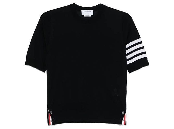 Thom Browne Diagonal gestricktes Kurzarm-Shirt aus Merinowolle Braun - Ansicht 4