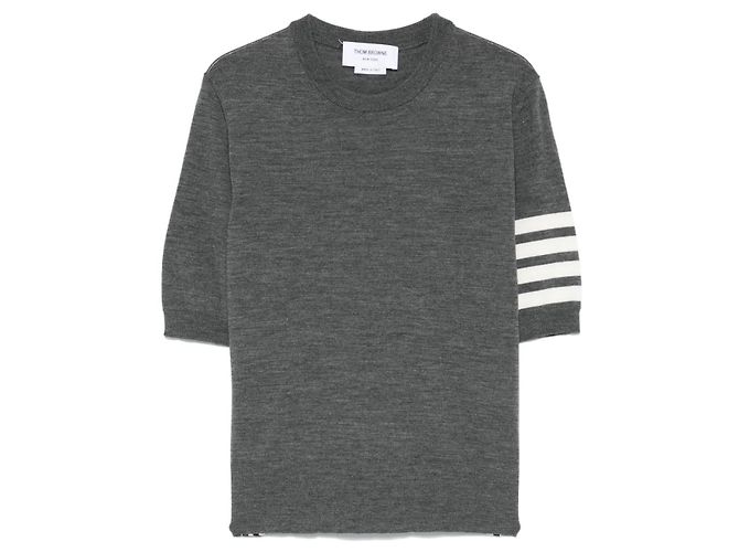 Thom Browne Diagonal gestricktes Kurzarm-Shirt aus Merinowolle Braun - Ansicht 7
