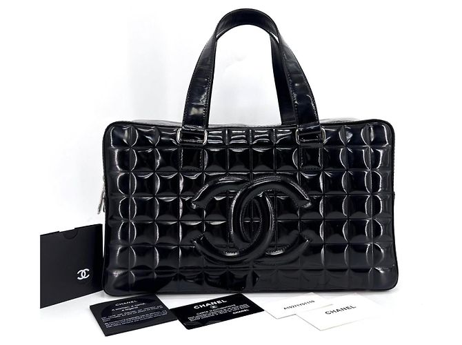 Chanel Borsa a mano Boston Bag Chocolate Bar Patent Black - vista 2
