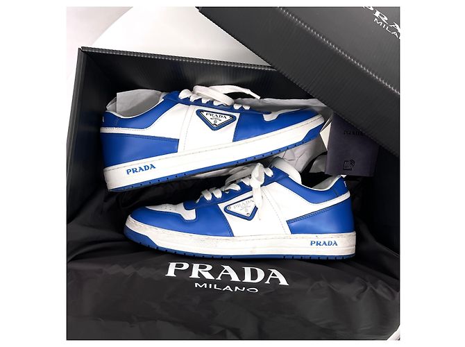 Prada Downtown Leder-Sneaker White Cobalt Blue Blau - Ansicht 2