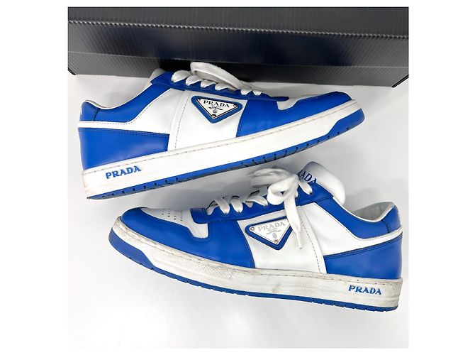 Prada Downtown Leder-Sneaker White Cobalt Blue Blau - Ansicht 3