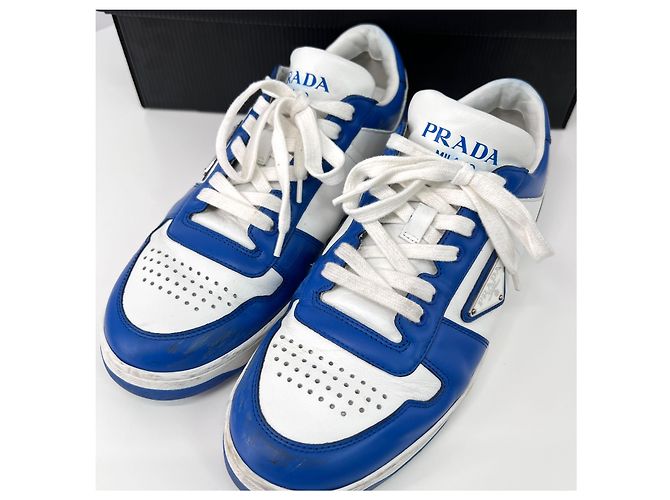 Prada Downtown Leder-Sneaker White Cobalt Blue Blau - Ansicht 5