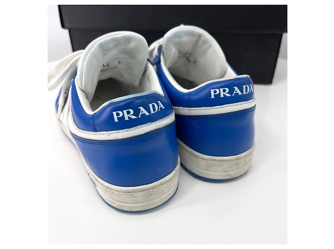 Prada Downtown Leder-Sneaker White Cobalt Blue Blau - Ansicht 6