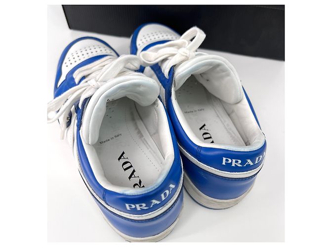 Prada Downtown Leder-Sneaker White Cobalt Blue Blau - Ansicht 7