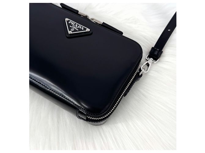 Prada Mini borsa a tracolla spazzolata nera Nero - vista 10
