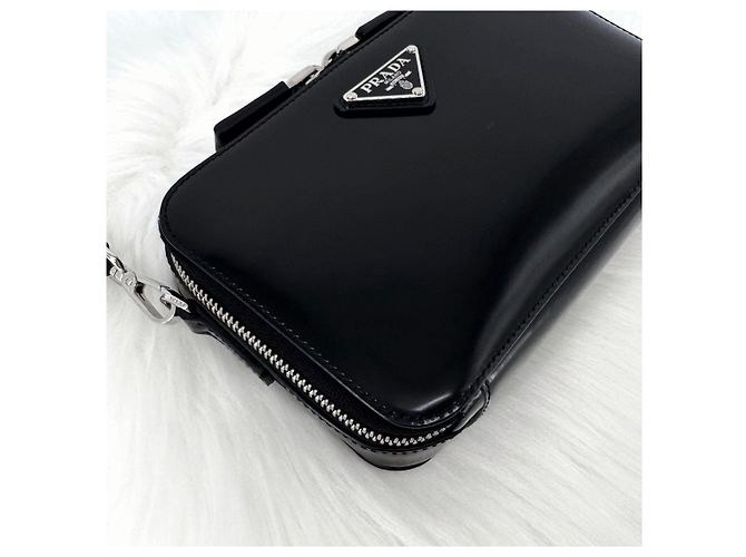 Prada Mini borsa a tracolla spazzolata nera Nero - vista 9
