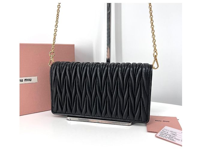 Miu Miu Borsa a tracolla Matarese Napa Chain Black Nero - vista 4