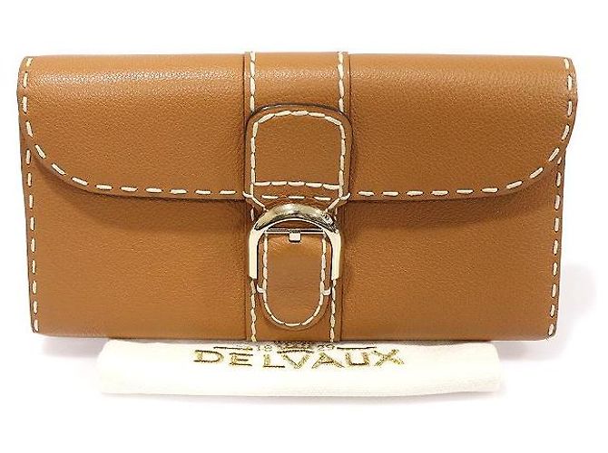 Delvaux Cartera Continental de piel de becerro granulada Rodeo marrón con pespuntes brillantes - vista 2