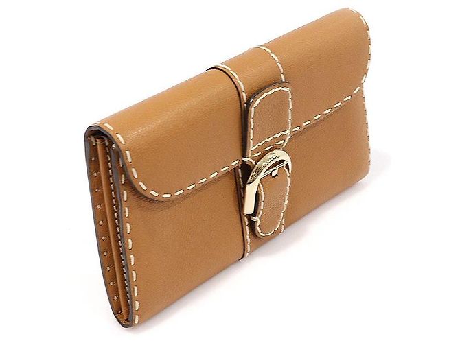 Delvaux Cartera Continental de piel de becerro granulada Rodeo marrón con pespuntes brillantes - vista 3
