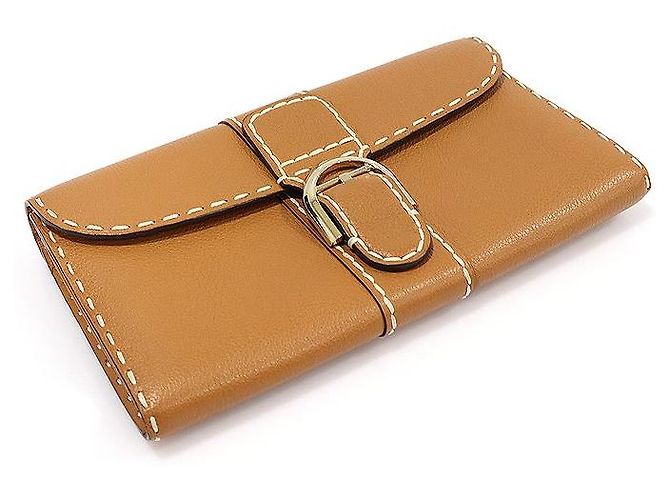 Delvaux Cartera Continental de piel de becerro granulada Rodeo marrón con pespuntes brillantes - vista 4