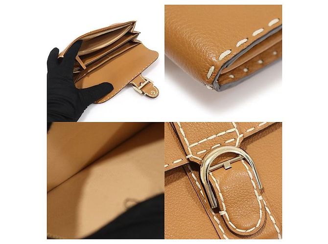 Delvaux Cartera Continental de piel de becerro granulada Rodeo marrón con pespuntes brillantes - vista 6