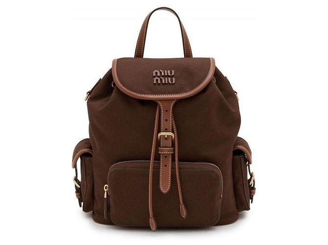 Miu Miu Canvas and Leather Medium Backpack Brown - view 5