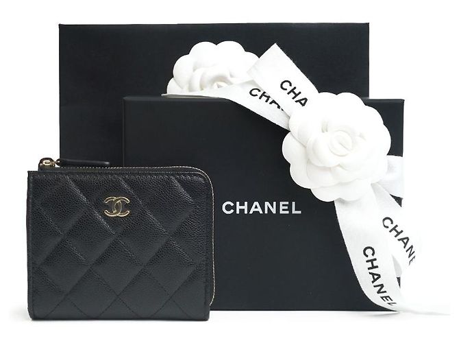 Chanel Portafoglio per carte in pelle caviar con monedero con zip, set completo per regali - vista 2