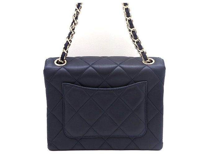 Chanel Bolso de hombro y bolso bandolera de piel de cordero con logotipo CC, Oro Champagne Azul - vista 3