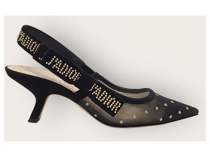 Dior Décolleté slingback in scamosciato nero e oro a pois - vista 2