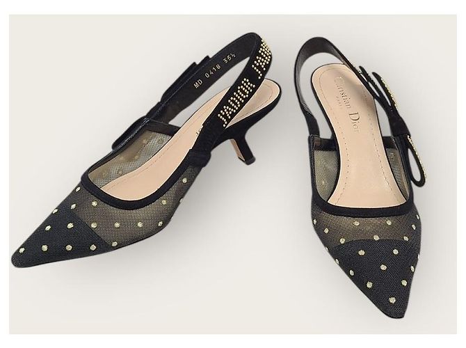 Dior Décolleté slingback in scamosciato nero e oro a pois - vista 3