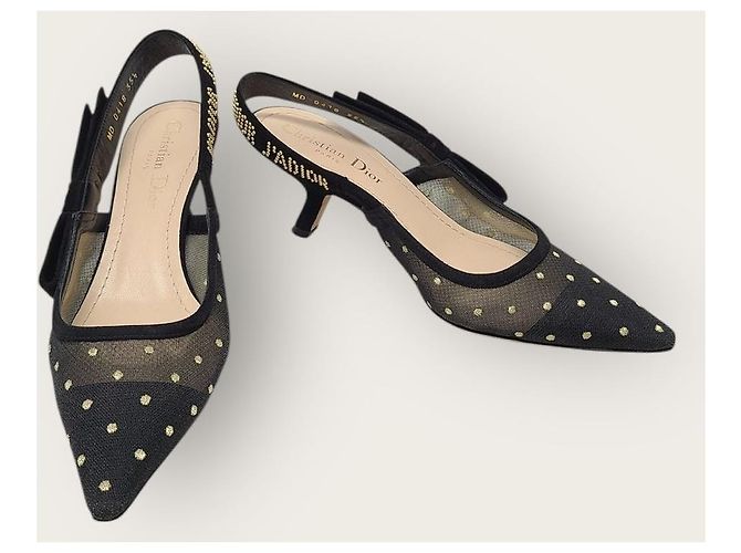 Dior Décolleté slingback in scamosciato nero e oro a pois - vista 4