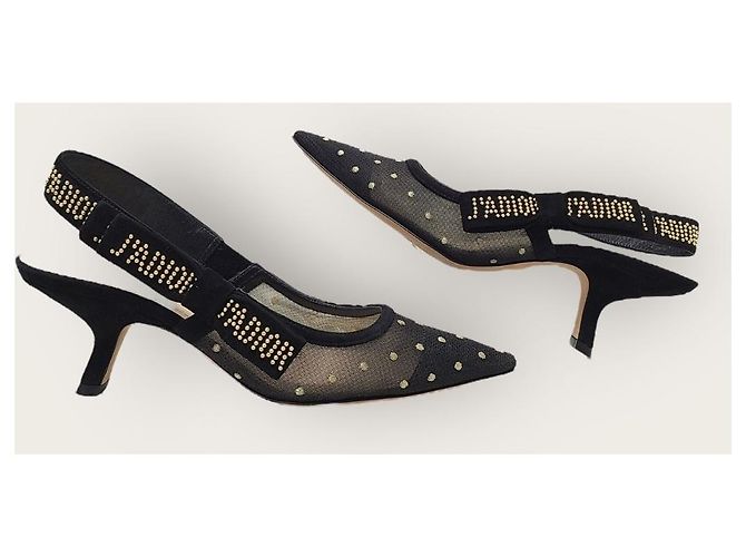 Dior Décolleté slingback in scamosciato nero e oro a pois - vista 5