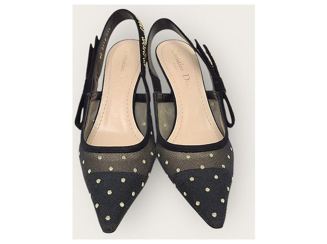 Dior Décolleté slingback in scamosciato nero e oro a pois - vista 6