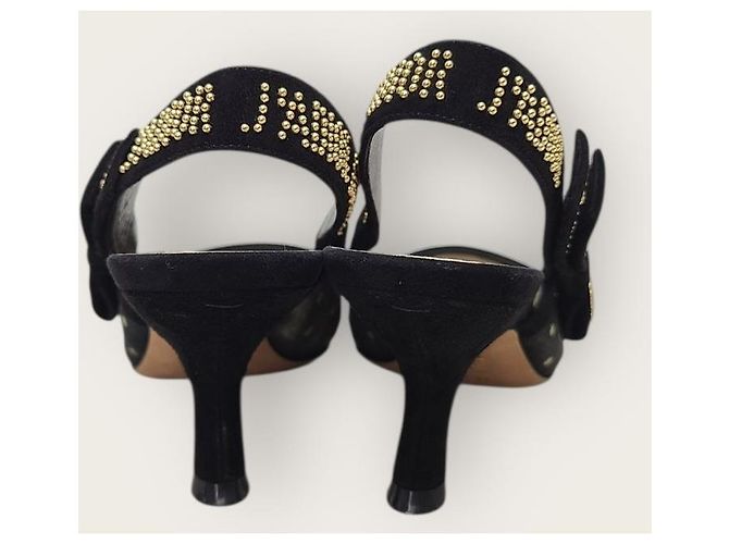 Dior Décolleté slingback in scamosciato nero e oro a pois - vista 7
