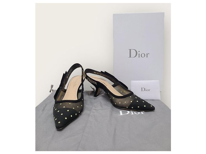 Dior Décolleté slingback in scamosciato nero e oro a pois - vista 8