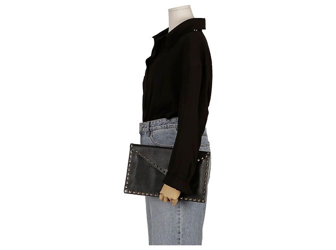 Valentino Clutch a bustina in pelle nera Nero - vista 7